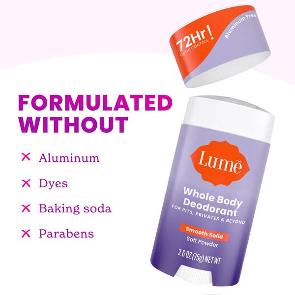 Lume Whole Body Deodorant Stick, Soft Powder, 2.6 OZ