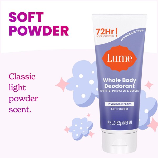 Lume Whole Body Deodorant Cream, Soft Powder, 2.2 OZ