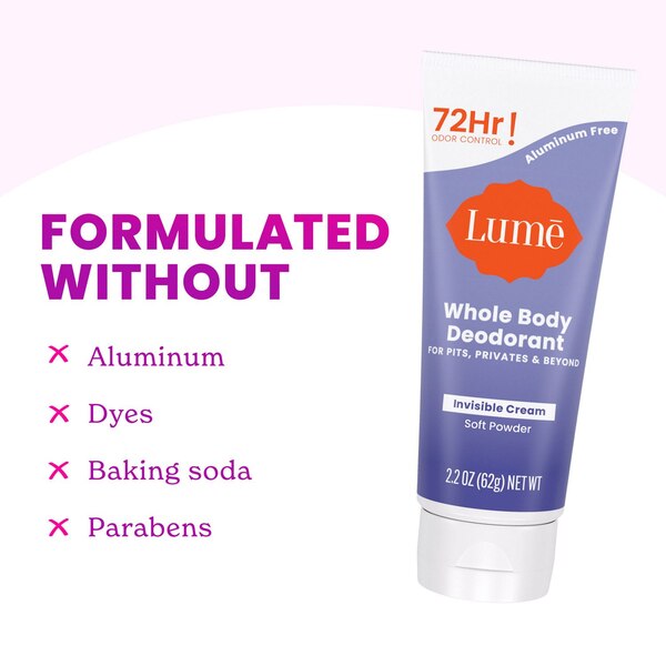 Lume Whole Body Deodorant Cream, Soft Powder, 2.2 OZ