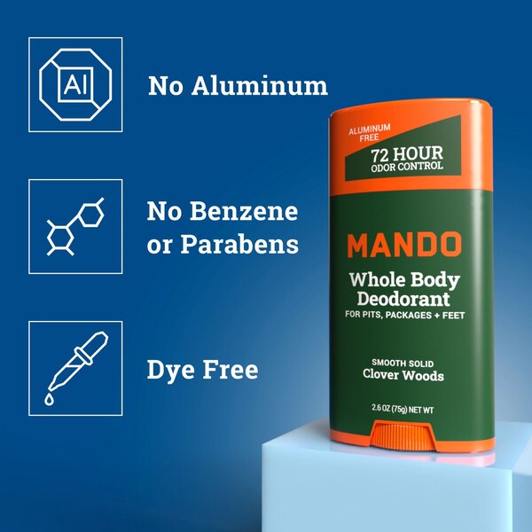 Mando Whole Body Solid Deodorant Stick, Clover Woods, 2.6 OZ