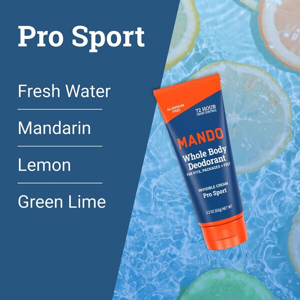 Mando Whole Body Deodorant Cream, Pro Sport, 2.2 OZ