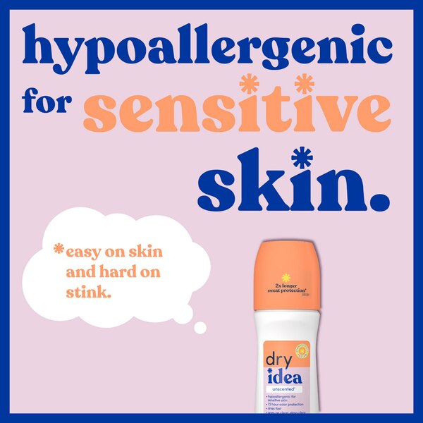 Dry Idea 72-Hour Hypoallergenic Deodorant Roll-on, Unscented, 3.25 OZ