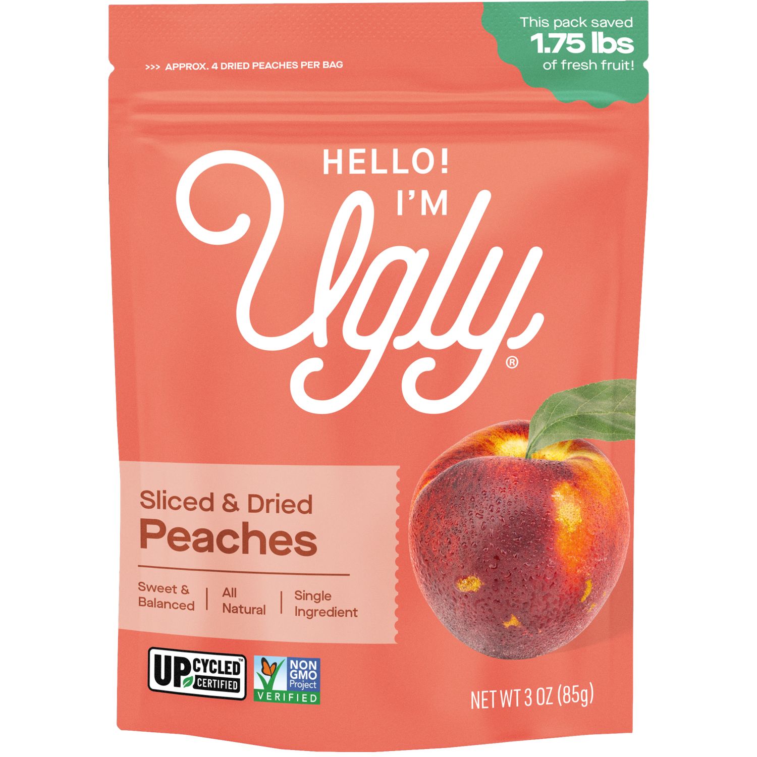 Ugly, Sliced Dried Peaches, 3 Oz
