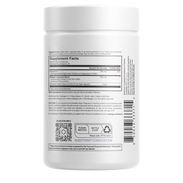 Codeage Liposomal Magnesium Bisglycinate Chelate Mineral Supplement, BioMag Phospholipids