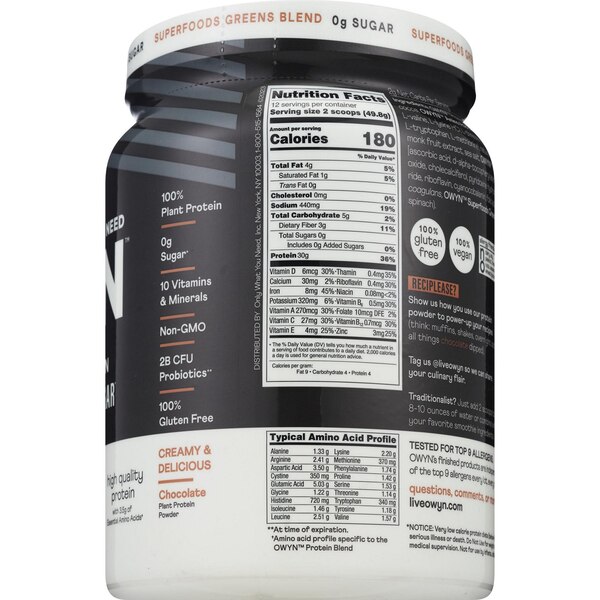 Owyn Chocolate Plant Protein Powder, 1.32 lbs