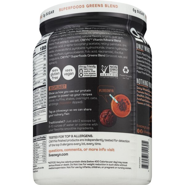 Owyn Chocolate Plant Protein Powder, 1.32 lbs