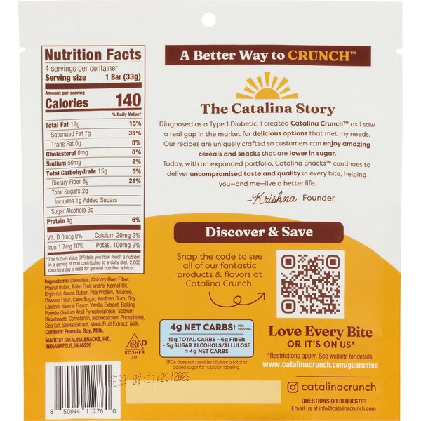 Catalina Chocolate Cookie Bar - Peanut Butter , 4.64 oz