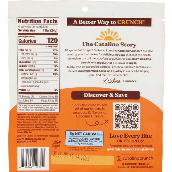 Catalina Crunch Chocolate Cookie Bar, Sea Salt Caramel, 4.64 oz
