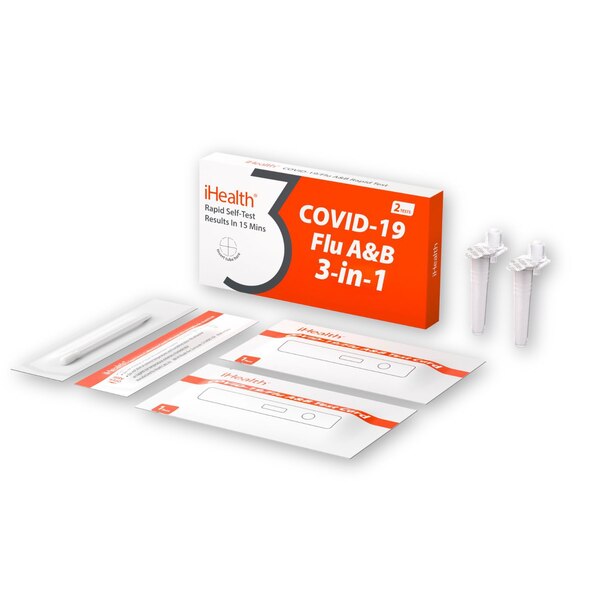 iHealth COVID-19/Flu A&B 3-in-1 Home Rapid Test Kit, 2 CT