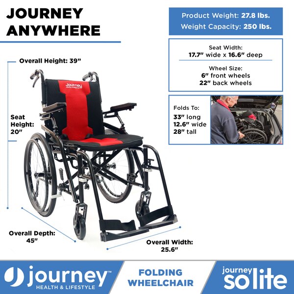 Journey Health and Lifestyle So Lite Folding Wheelchair with Padded Seat