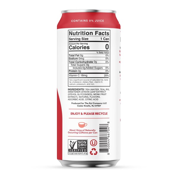 The Ryl Co. Black Tea Peach Flavored Zero Sugar, 16 oz