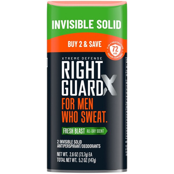 Right Guard Xtreme Defense 72-Hour Antiperspirant & Deodorant Stick, Fresh Blast, 2.6 OZ, 2 Pack