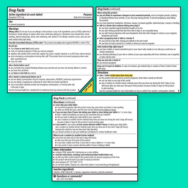 Opill Daily Oral Contraceptive, Birth Control Pill