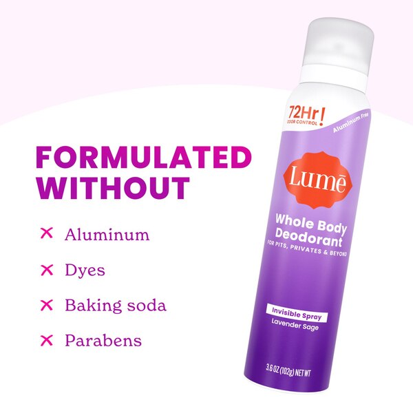 Lume Whole Body Deodorant Spray, Lavender Sage, 3.6 OZ
