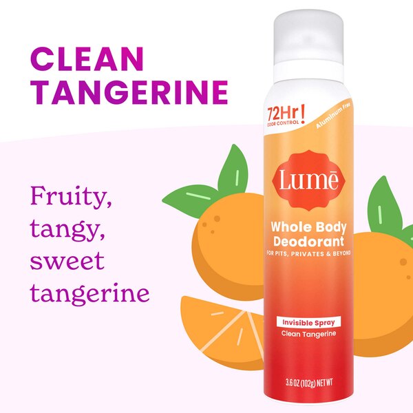 Lume Whole Body Deodorant Spray, Clean Tangerine, 3.6 OZ
