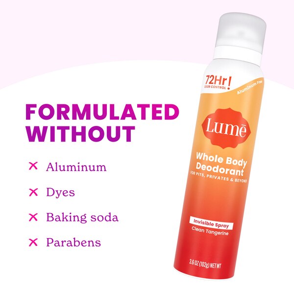 Lume Whole Body Deodorant Spray, Clean Tangerine, 3.6 OZ