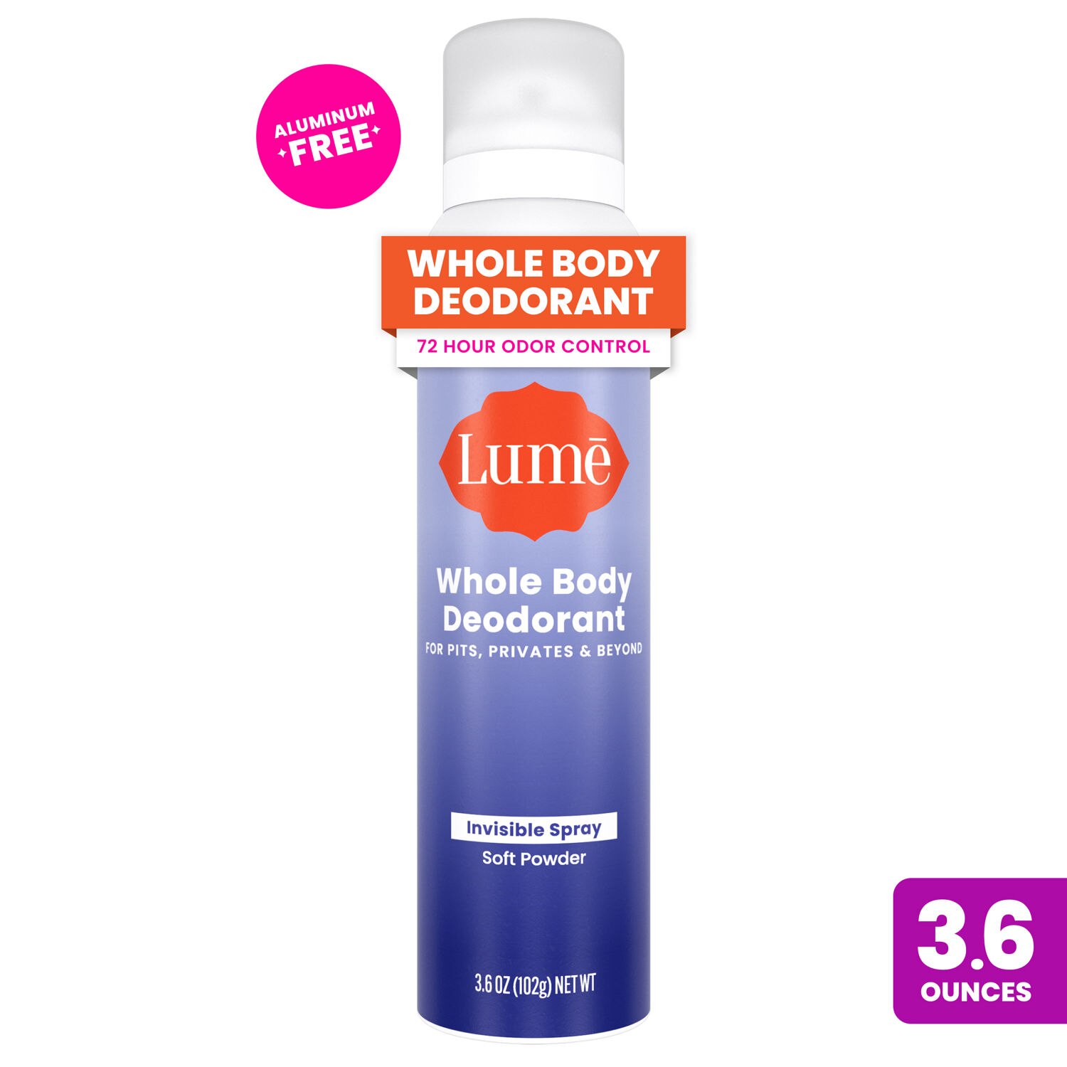 Lume Whole Body Deodorant Spray, Soft Powder, 3.6 OZ