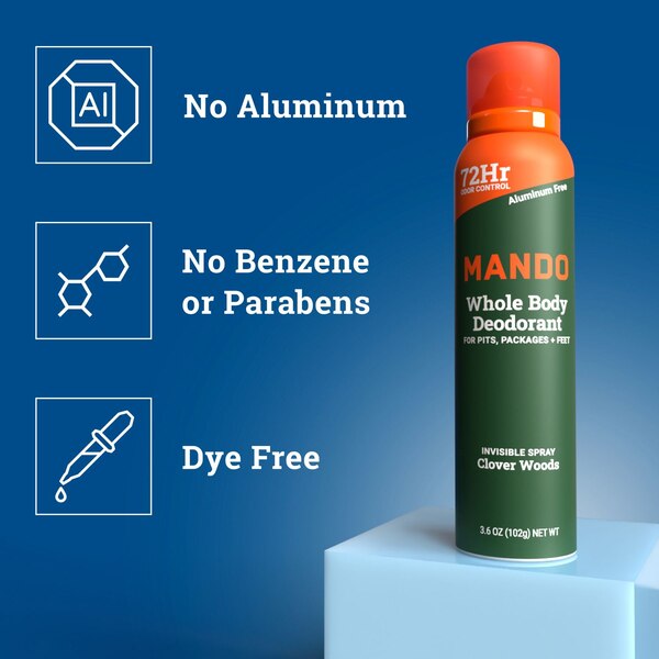 Mando Whole Body Deodorant Spray, Clover Woods, 3.6 OZ