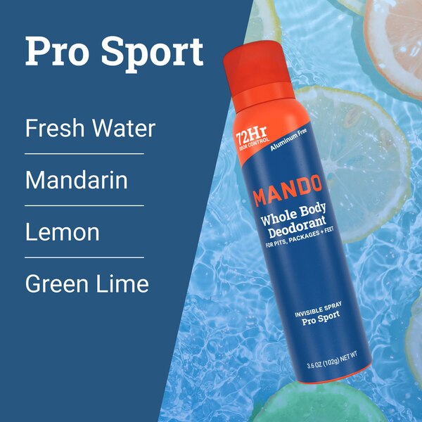 Mando Whole Body Deodorant Spray, Pro Sport, 3.6 OZ