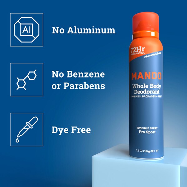 Mando Whole Body Deodorant Spray, Pro Sport, 3.6 OZ
