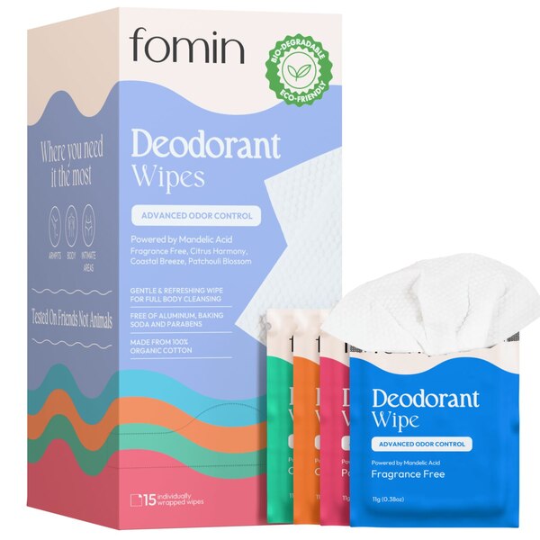 Fomin Full Body Deodorant Wipes, Variety, 15 CT
