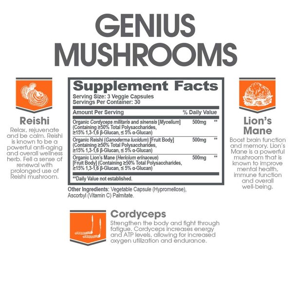 Genius Mushroom Capsules, 90 CT