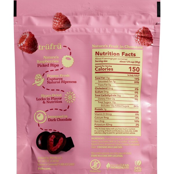 Tru Fru Hyper-Dried Raspberries Covered in Dark Chocolate, 4.2 oz