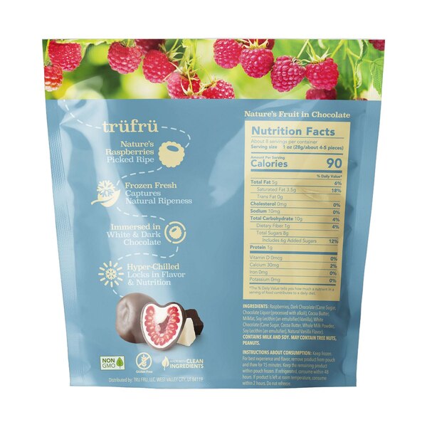 TRU FRU Raspberries Hyper Chilled in White & Dark Chocolate, 8 oz