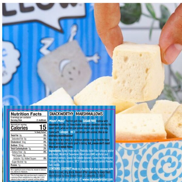 Max Mallow Classic Vanilla Keto Sugar Free Marshmallows, Fueled with Collagen & MCT Oil, 3.4 oz