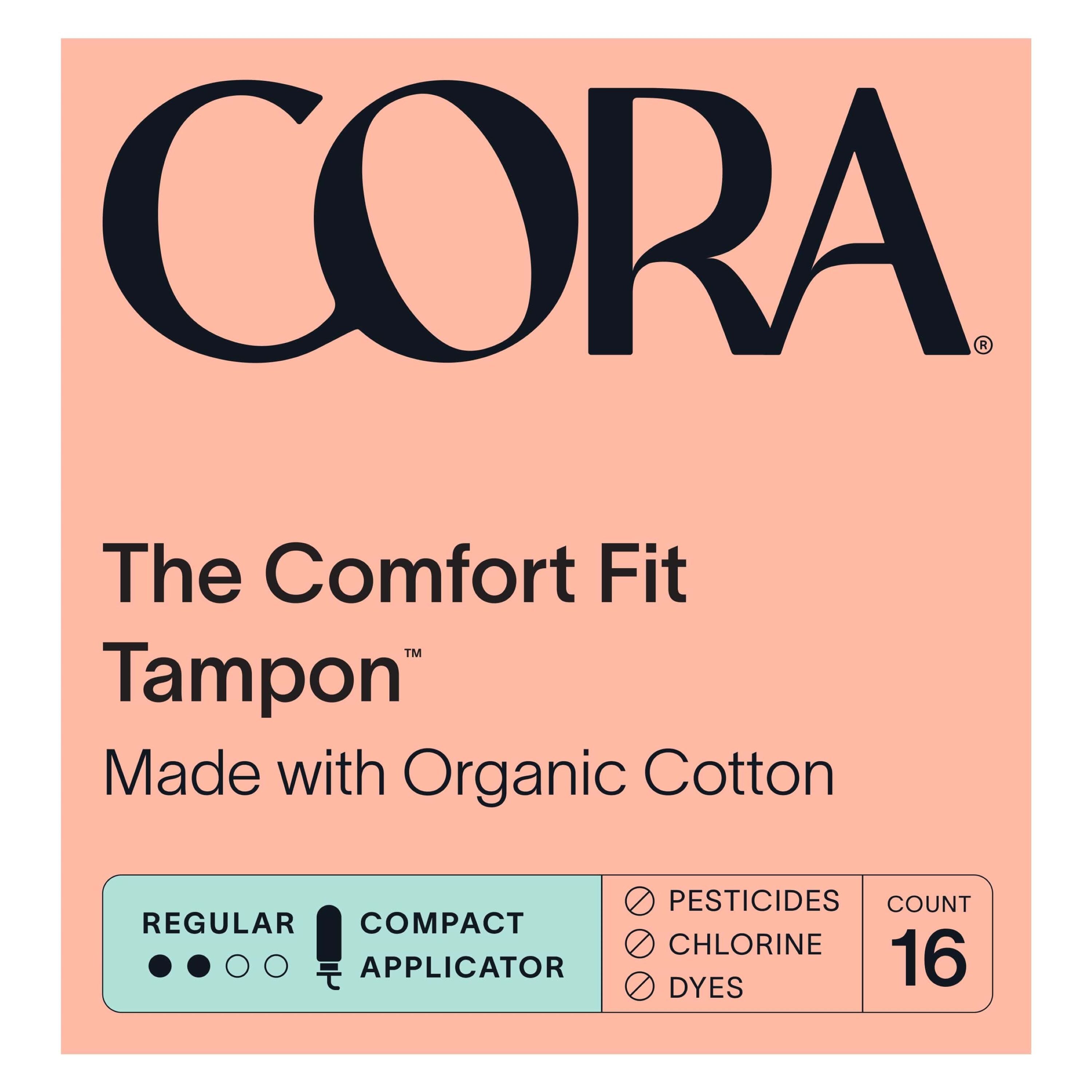 CORA The Comfort Fit Tampon, Organic Cotton, Regular Absorbency, 16 CT