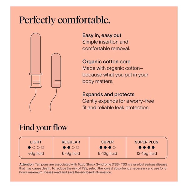 CORA The Comfort Fit Tampon, Organic Cotton, Regular Absorbency, 16 CT