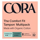 Cora The Comfort Fit Organic Cotton Tampons, Regular and Super Variety Pack, 32 CT, thumbnail image