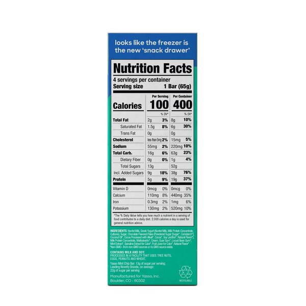 Yasso, Greek Yogurt Bars, Mint Chocolate Chip, 4 ct, 10.6 oz