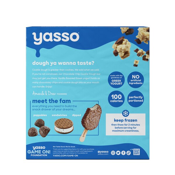 Yasso, Greek Yogurt Bars, Chocolate Chip Cookie Dough, 4 ct, 10.6 oz
