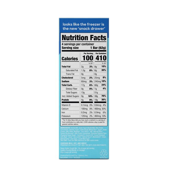 Yasso, Greek Yogurt Bars, Chocolate Chip Cookie Dough, 4 ct, 10.6 oz
