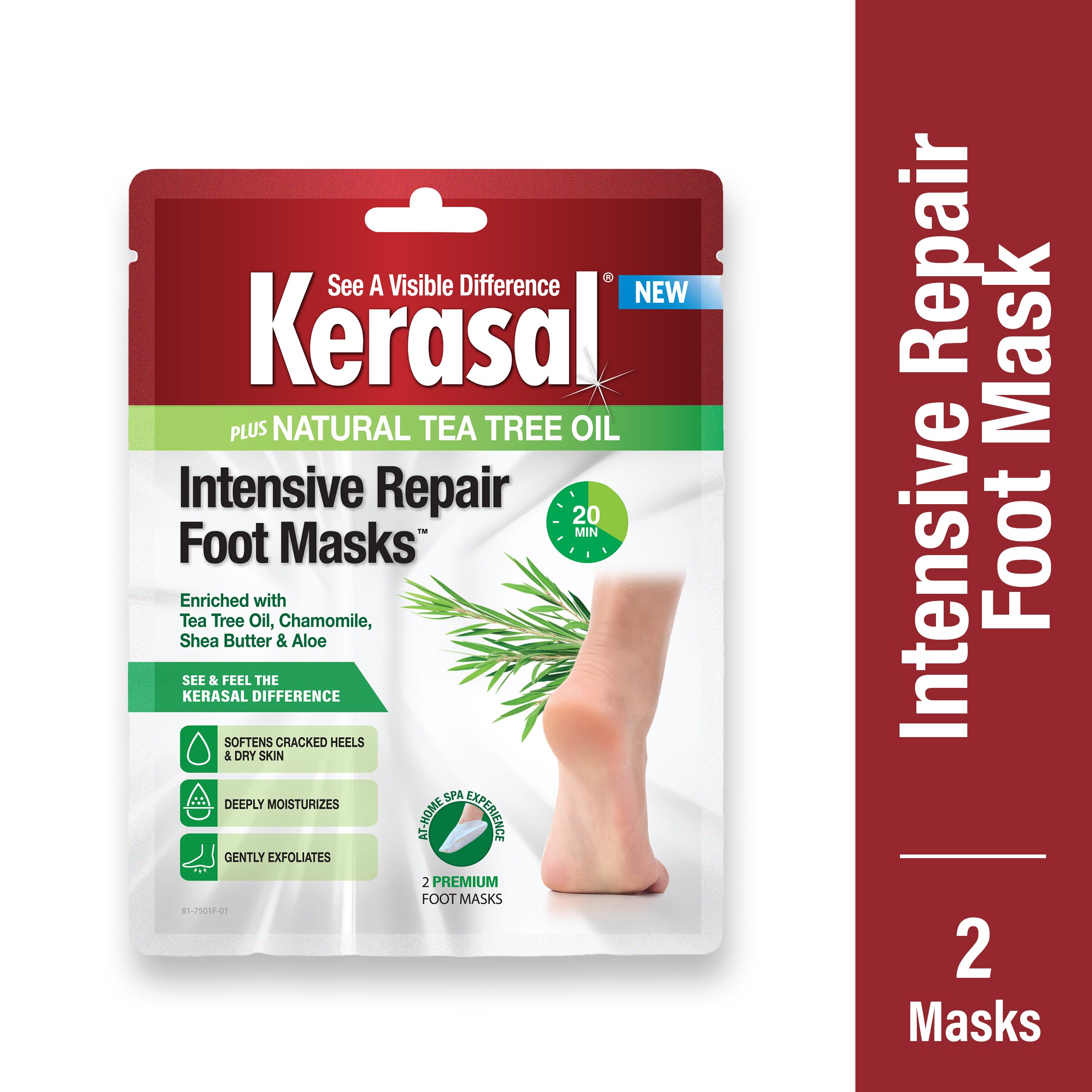 Kerasal Intensive Repair Foot Mask, Foot Mask for Cracked Heels and Dry Feet, One Pair