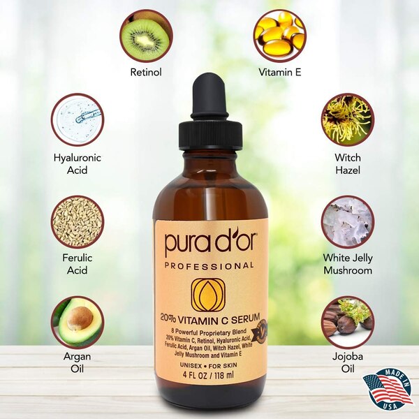Pura d'or 20% Vitamin C Serum, 4 OZ