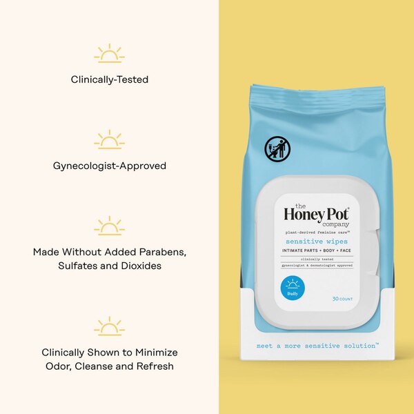The Honey Pot Sensitive Wipes, 30 CT