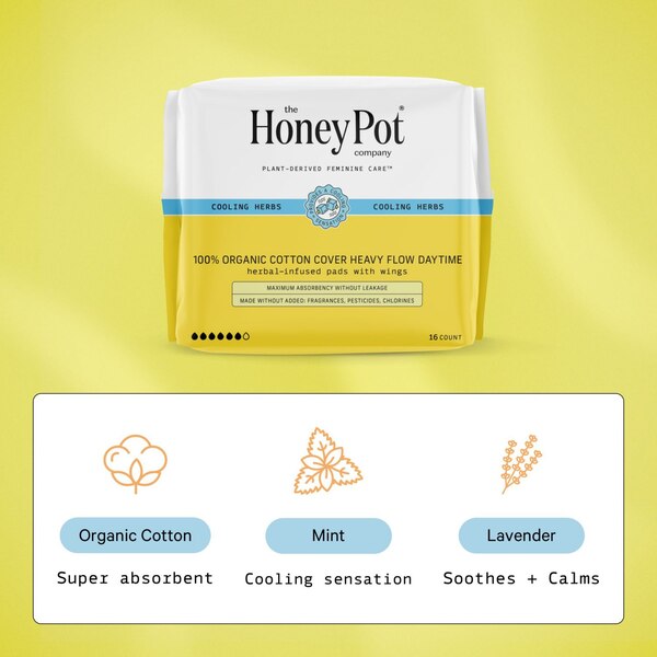 The Honey Pot Daytime Herbal Heavy Flow Organic Cotton Pads