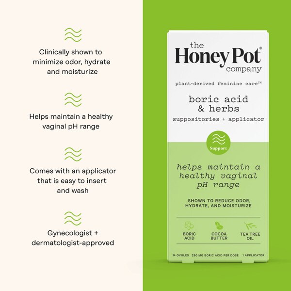 The Honey Pot Company Boric Acid Vaginal Suppositories, 14 CT