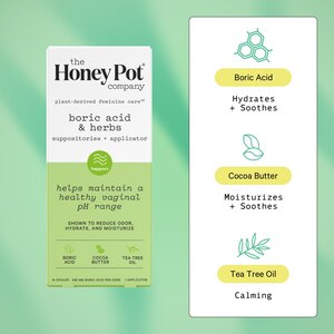The Honey Pot Company Boric Acid Vaginal Suppositories, 14 CT