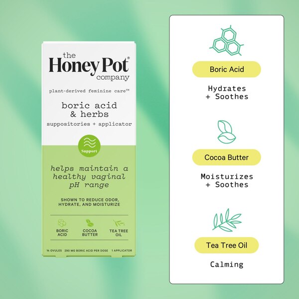 The Honey Pot Company Boric Acid Vaginal Suppositories, 14 CT