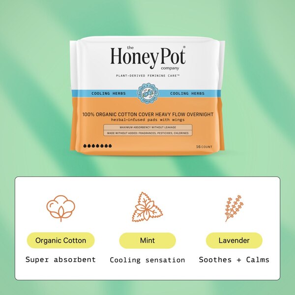 The Honey Pot Overnight Heavy Flow Organic Cotton Pads