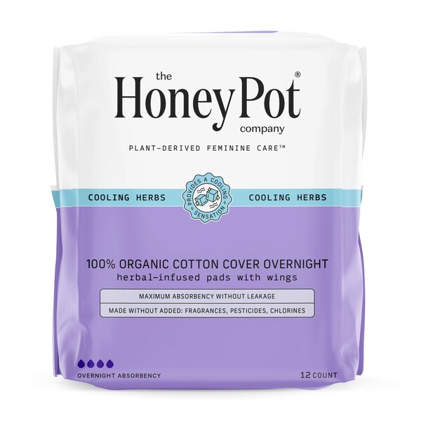 The Honey Pot Company Organic Herbal Pads, Overnight, 12 CT