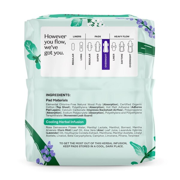 The Honey Pot Company Organic Herbal Pads, Overnight, 12 CT