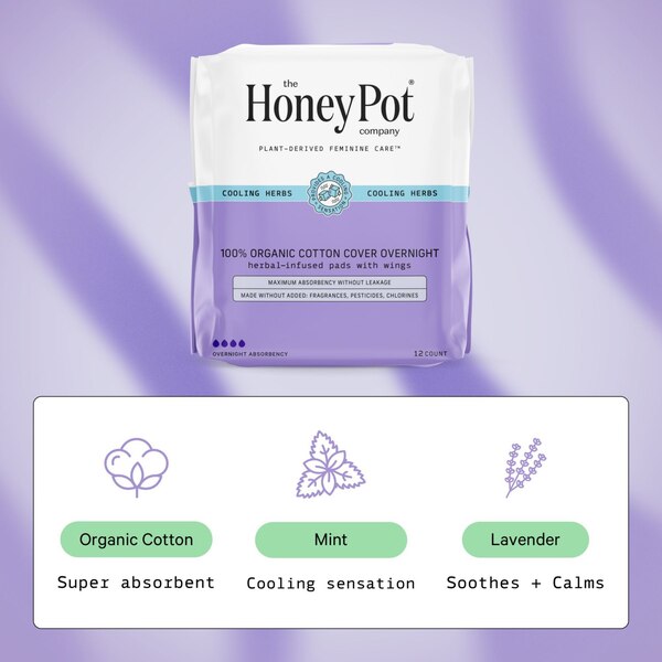 The Honey Pot Company Organic Herbal Pads, Overnight, 12 CT