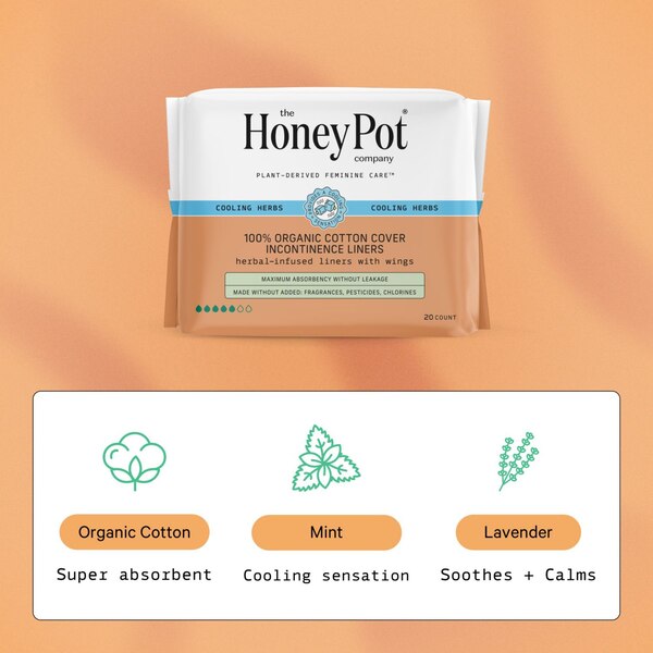 The Honey Pot Co. Organic Cotton Incontinence Liner with Wings, Lite, 20 CT