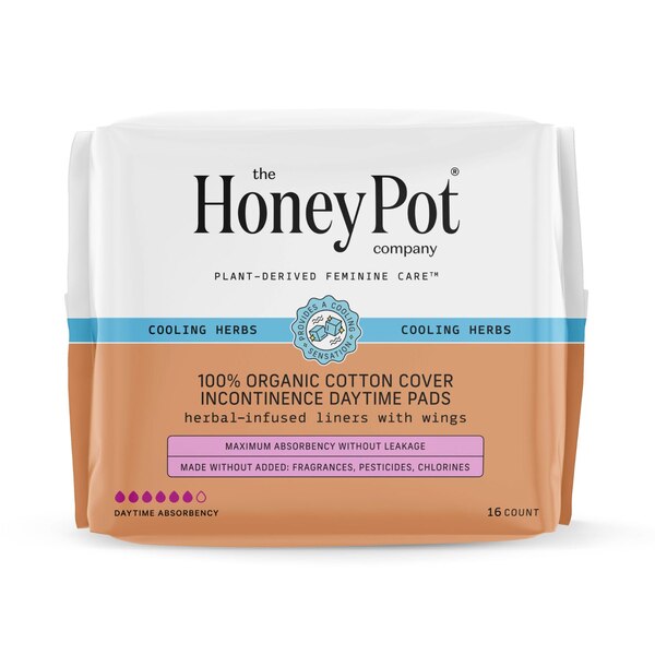 The Honey Pot Co. Organic Cotton Daytime Incontinence Liner with Wings, 16 CT