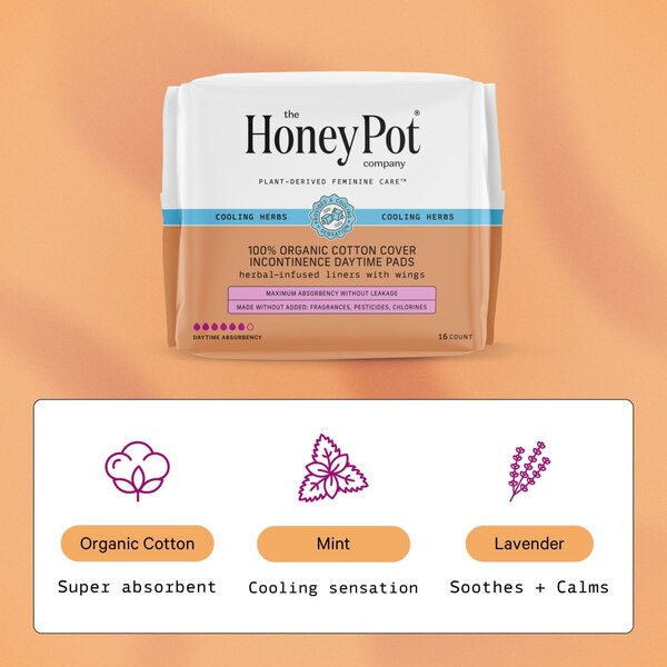 The Honey Pot Co. Organic Cotton Daytime Incontinence Liner with Wings, 16 CT