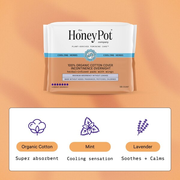The Honey Pot Co. Organic Cotton Overnight Incontinence Liner with Wings, 16 CT